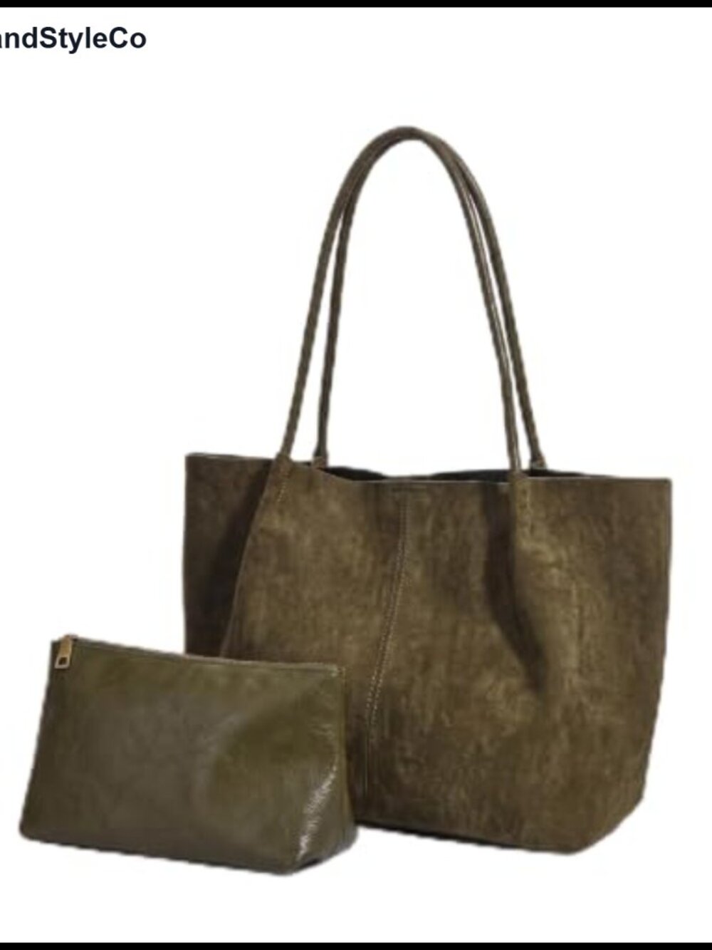 Large Faux Suede Tote Bag Soft Slouchy Shoulder Bag Zip Pouch Lightweight